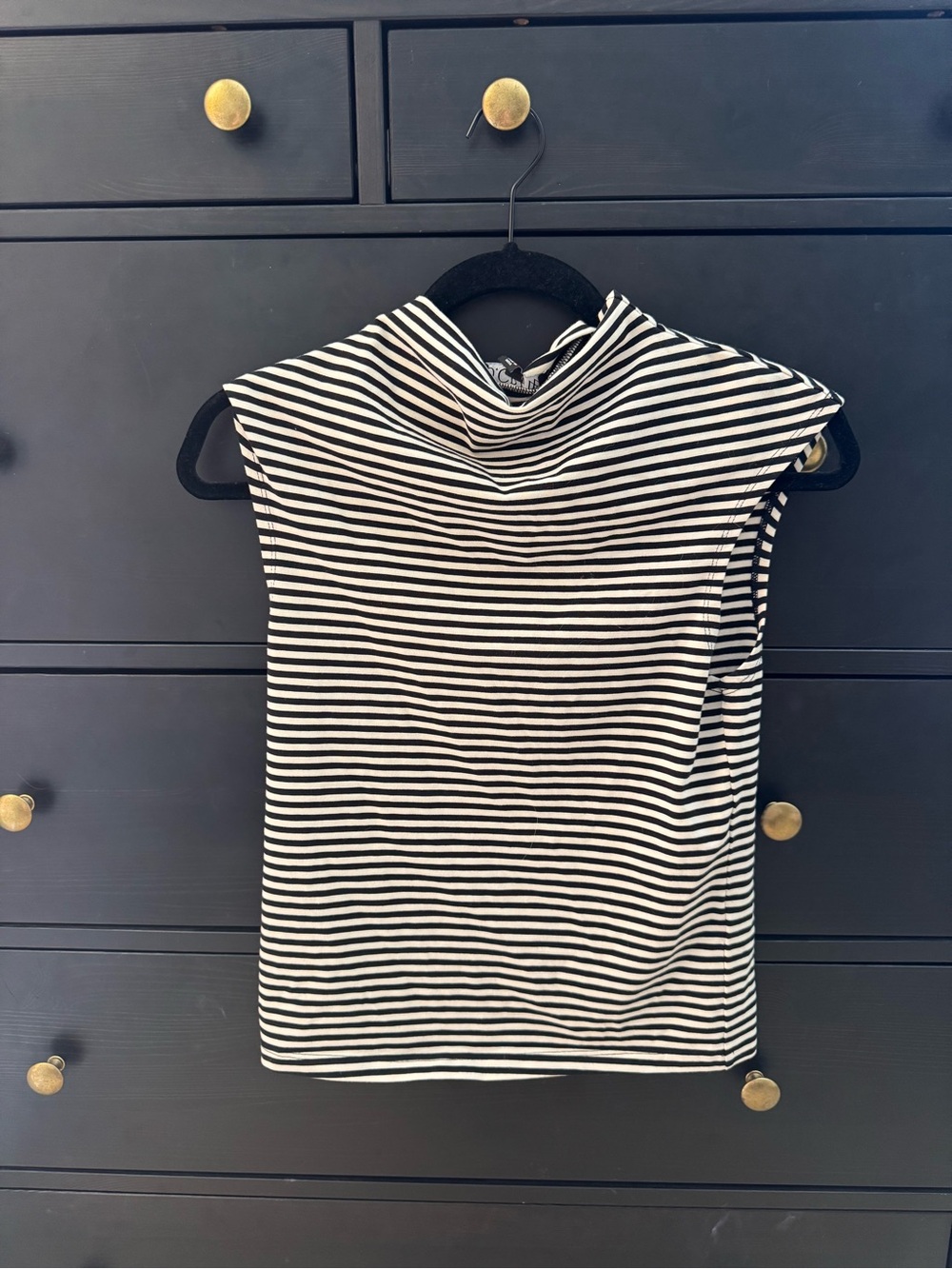J. Crew Sleeveless Black & White Striped Mock Neck Top